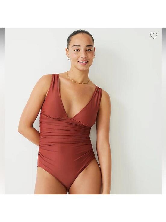 J. Crew Other - 🆕 J. Crew Sexy V One Piece Red Brown Clay Swimsuit Plus 22 NEW NWT Blogger